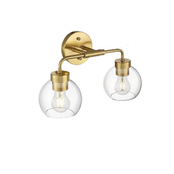16 in. 2 Light Brushed Gold Vanity Light with Clear Glass Shade