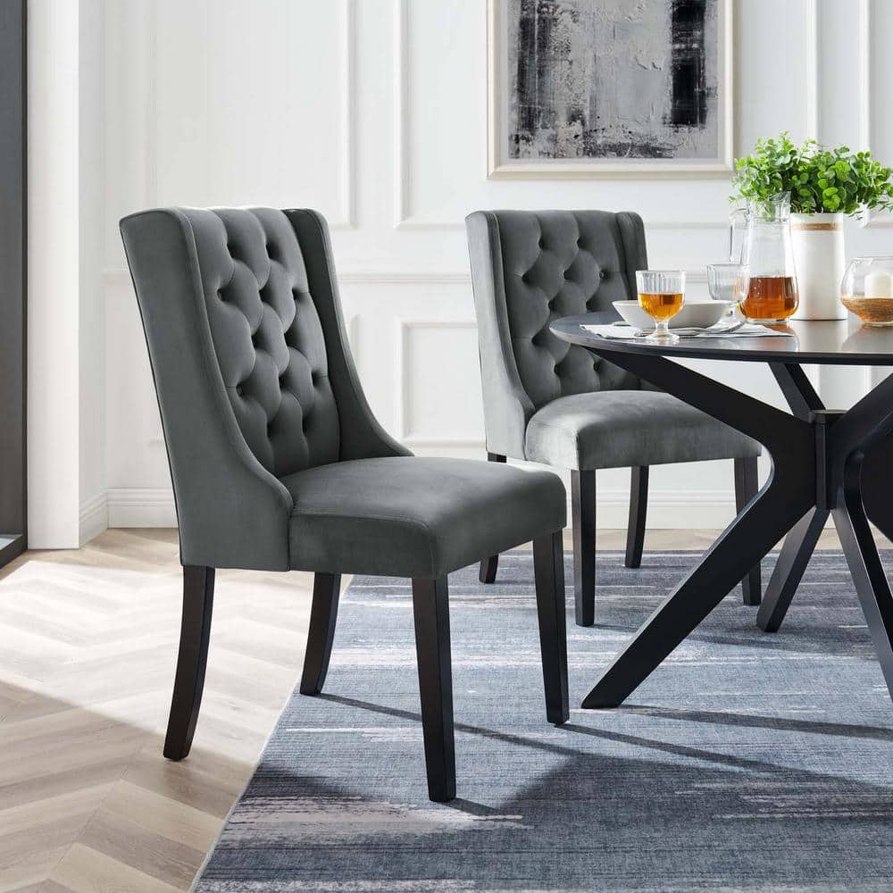 Baronet Gray Velvet Upholstered High Back Side Chair Set