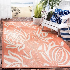 Courtyard Terracotta/Natural 7 ft. x 7 ft. Square Border Indoor/Outdoor Patio  Area Rug