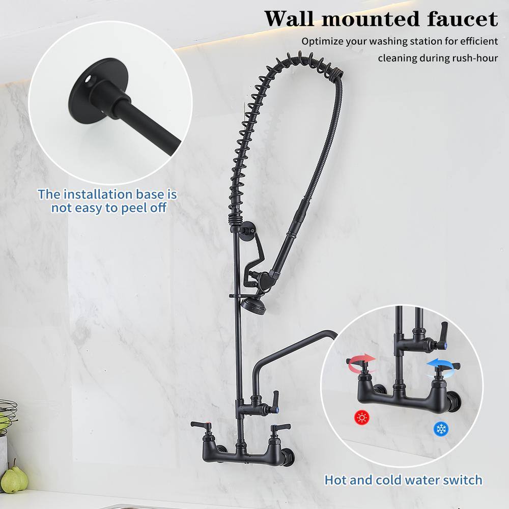 Matte Black Wall-Mount Pull-Down Commercial Kitchen Faucet