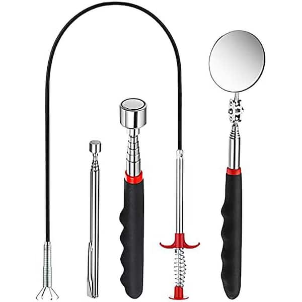 36 in. Telescoping Magnetic Pick Up Tool Set Flexible Claw Grabber Inspection Mirror 4-Piece Kit