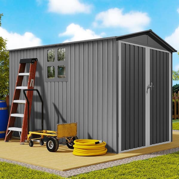 10 ft. W x 5.5 ft. D Metal Shed with Window, Motorcycle Outdoor Steels in Grey Plus White (53 sq. ft.)