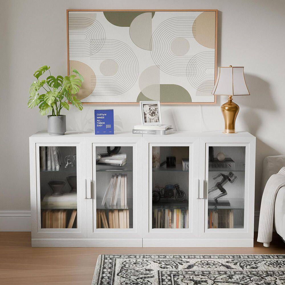 Dovelina Set of 2 White Wooden 31 in. H Storage Cabinet with Glass