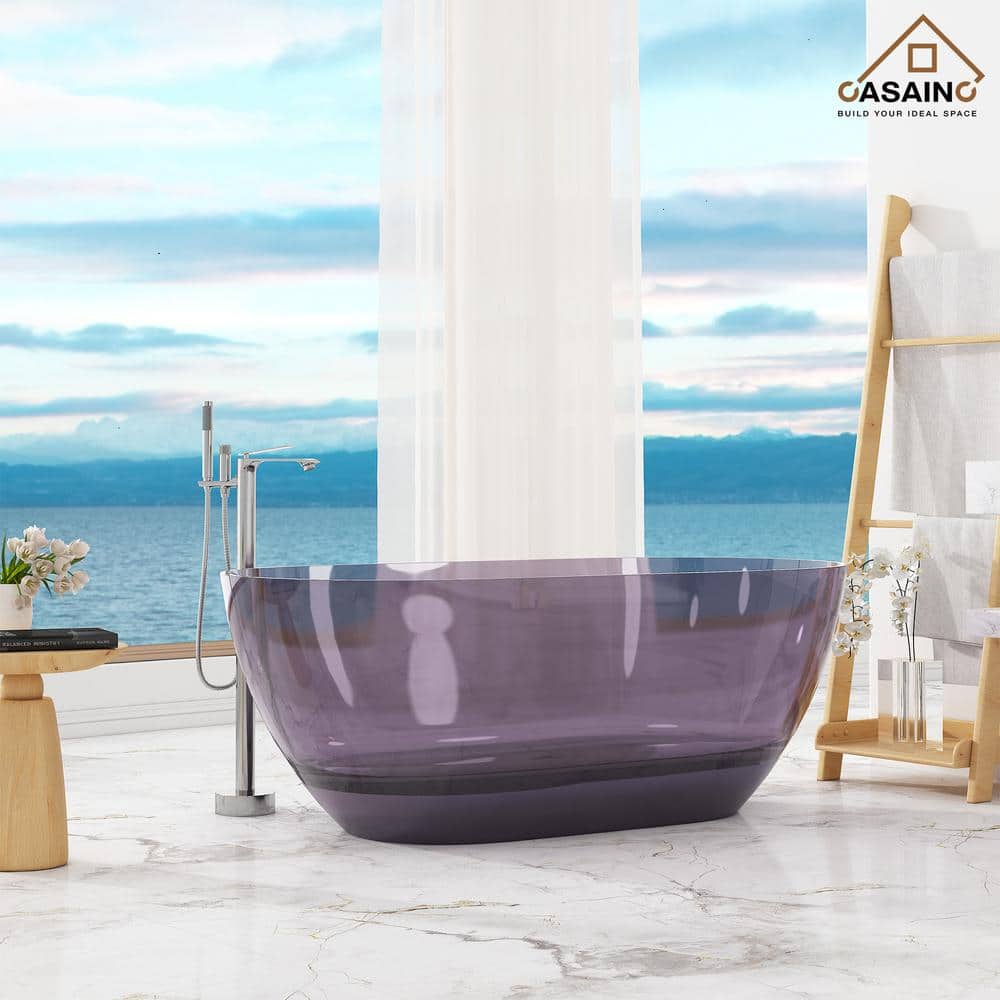 59-Inch Freestanding Transparent Purple Resin Bathtub