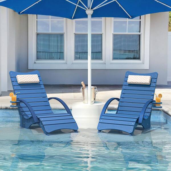 Hotormer Navy Blue 3-Piece HDPS Plastic Aquawave Outdoor Chaise