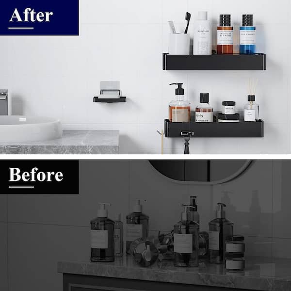 Dyiom Shower Caddy Adhesive Bathroom Shelf Wall Mounted, in Black