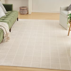 Serenity Home Ivory Cream 9 ft. x 12 ft. Linear Contemporary Area Rug