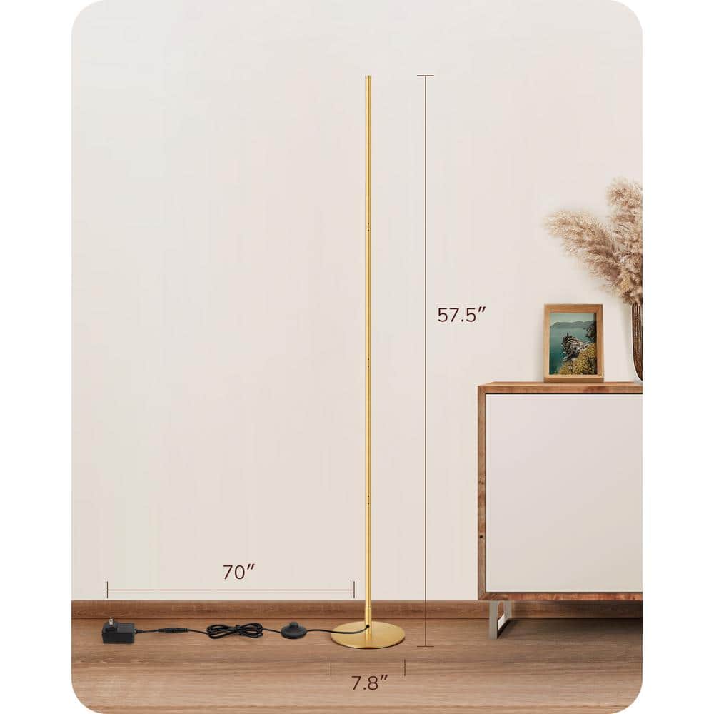 57" Gold Metal LED Corner Floor Lamp with Warm White Light
