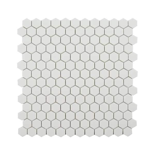 1 in. Hexagon White 11.375 in. x 11.625 in. Matte Glass Wall and Floor Mosaic Tile (9.18 sq. ft./Case)