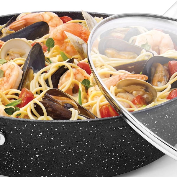 The Rock by Starfrit 030907-004-0000 12-In. Deep Fry Pan with Lid and Bakelite Handle
