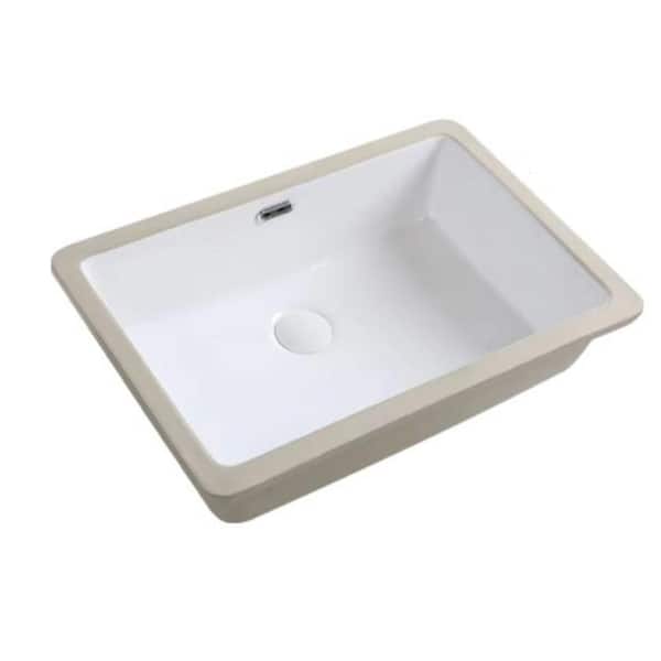 21.85 in. x 15.55 in. White Ceramic Rectangular Single Bowl Undermount Bathroom Sink/Lavatory Vanity Basin with Overflow