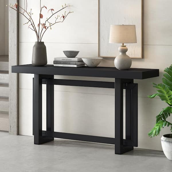 Torvian Modern 59.1 in. Black Rectangle MDF Console Table Entryway Table with Triple Rectangle Base