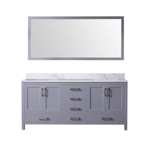 Jacques 72 in. W x 22 in. D Dark Grey Double Bath Vanity, Carrara Marble Top, and 70 in. Mirror