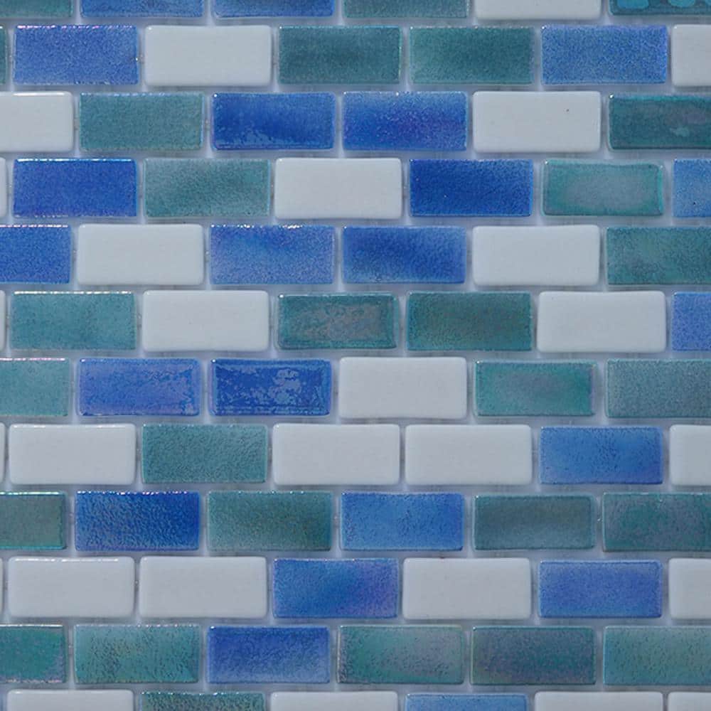 6 in. x 6 in. Blue White At First Sight Glass Tile Love Glossy Wall Floor B