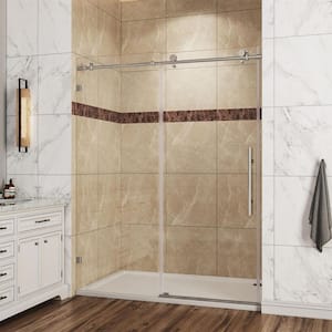 60 in. W x 79 in. H Sliding Frameless Shower Door in Brushed Nickell Finish with 3/8 in.  Clear Glass