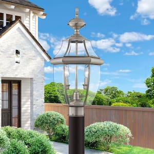 Aston 22 in. 2-Light Brushed Nickel Cast Brass Hardwired Outdoor Rust Resistant Post Light with No Bulbs Included