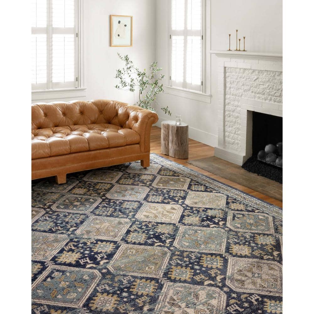 Oriental Reversible Navy Blue Synthetic Runner Rug 27"x90"