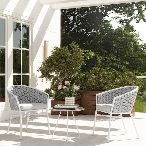 Rowan 24 in. Rope Barrel Back Patio Dining Chairs Set of 2 in Optic White Acrylic