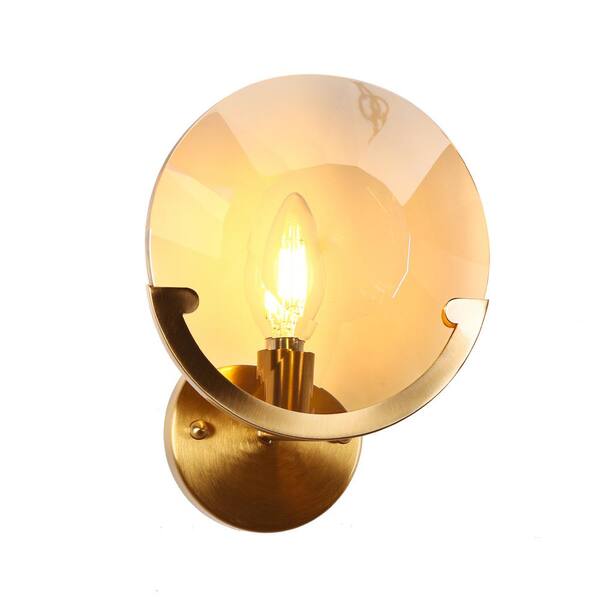 LNC Aedrusson 7.9 in. 1-Light Plating Brass Wall Sconce with Round Crystal Decoration
