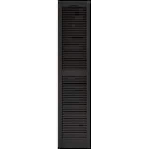 15 in. x 64 in. Louvered Vinyl Exterior Shutters Pair in #002 Black