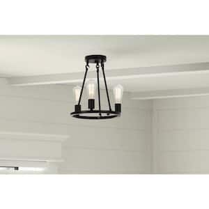 Stratton 14 in. 3-Light Black Semi-Flush Mount