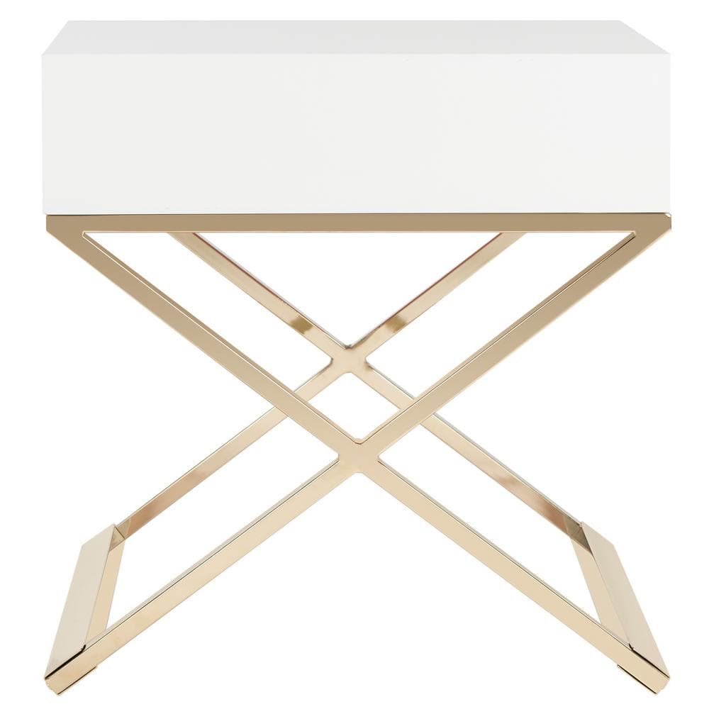 White Rectangular Wood and Metal End Table with Storage