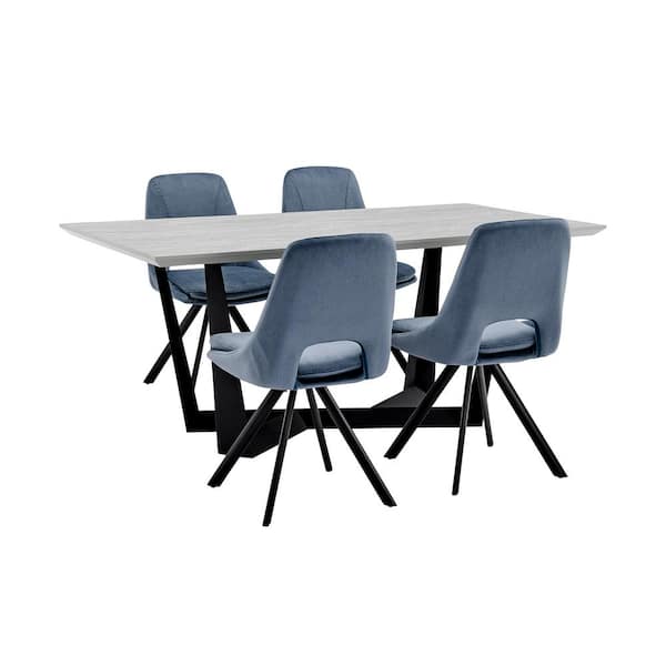 Armen Living Radford and Blue Lexi 5-Piece Modern Rectangular Dining Set