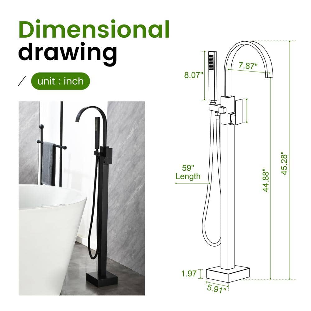 Matte Black Brass Floor-Mounted Freestanding Tub Filler