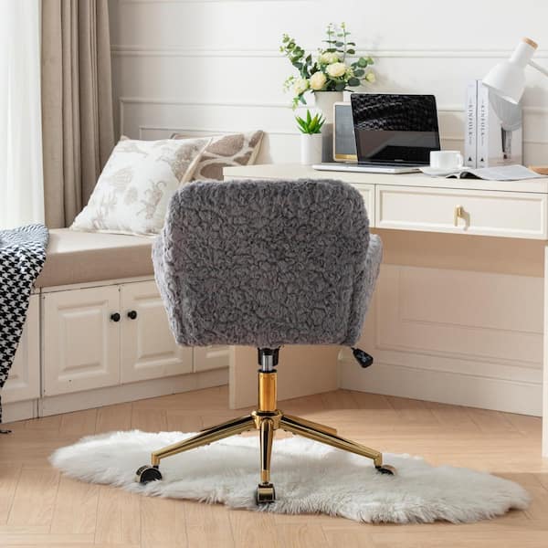 Velvet Upholstered Swivel Task Chair in Gray with Golden Metal Base Adjustable Height Home Office Chair Vanity Chair XS W1143P154103 The Home Depot