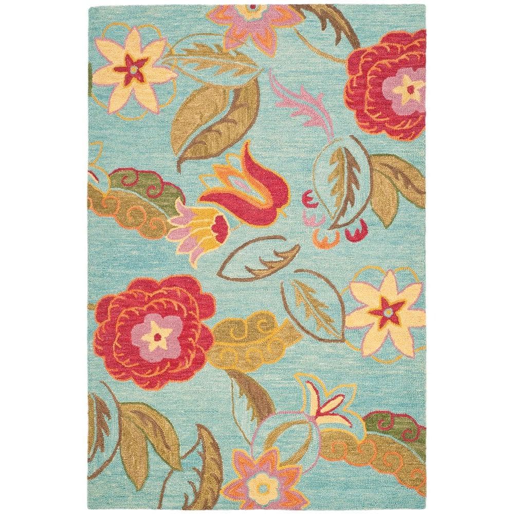 SAFAVIEH Blossom Blue/Multi 5 ft. x 8 ft. Distressed Solid Floral Area ...