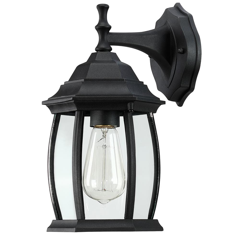 Pia Ricco 1-Light Textured Black Not Solar Outdoor Wall Lantern Sconce with  Clear Glass 1Jay-19281 The Home Depot