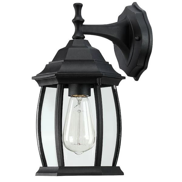 Pia Ricco 1-Light Textured Black Not Solar Outdoor Wall Lantern Sconce with Clear Glass