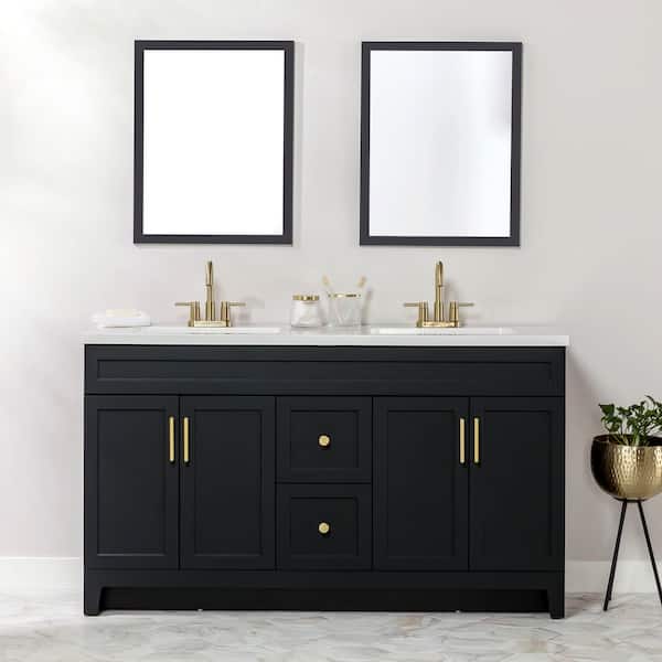 Chasbury 61 in. Double Sink Matte Black Bath Vanity with White Cultured Marble Top (Assembled)
