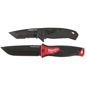 3 in. Hardline D2 Steel Serrated Blade Pocket Folding Knife and 5 in. Hardline AUS 8 Steel Fixed Blade Knife (2-Piece)