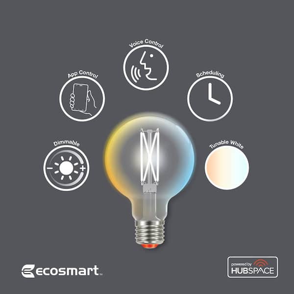 40-Watt Equivalent Smart G25 TUNWHT 2700K-6500K Clear CEC LED Light Bulb with Voice Control Powered by Hubspace 2-Pack