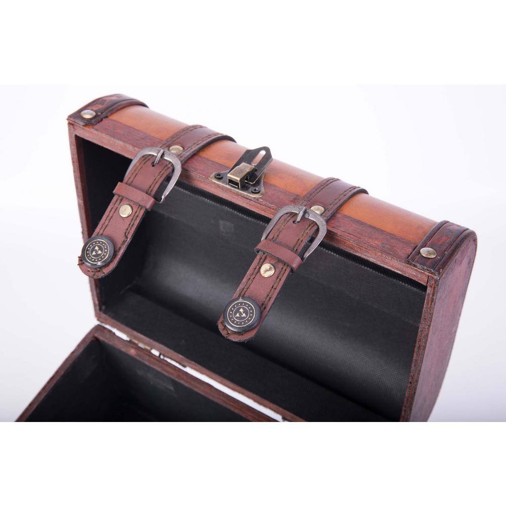 Large Brown Faux Leather and Wood Storage Trunk
