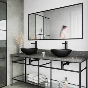 Matte Shell Cavalli Glass Round Vessel Bathroom Sink in Black with Gotham Faucet and Pop-Up Drain in Matte Black