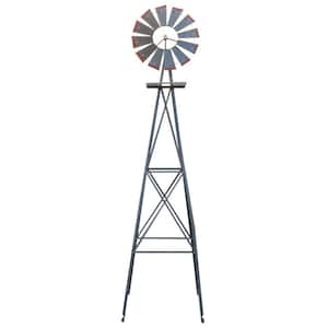 8 ft. Weather Resistant Yard Garden Windmill Gray and Red