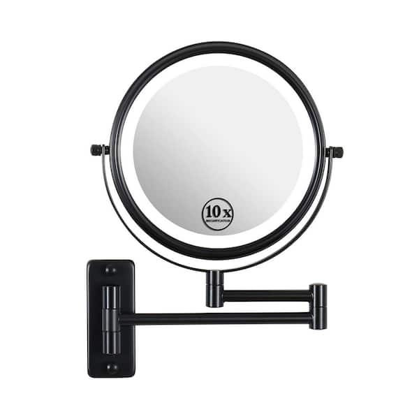 FUNKOL 8 in. Round 1X/10X Magnifying 3-Color-LED Touch Screen Dimmable USB Charge Wall Mounted Bathroom Makeup Mirror(Black)