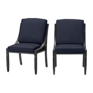 Harmony Hill Black Steel Outdoor Patio Armless Dining Chairs with CushionGuard Midnight Navy Blue Cushions (2-Pack)