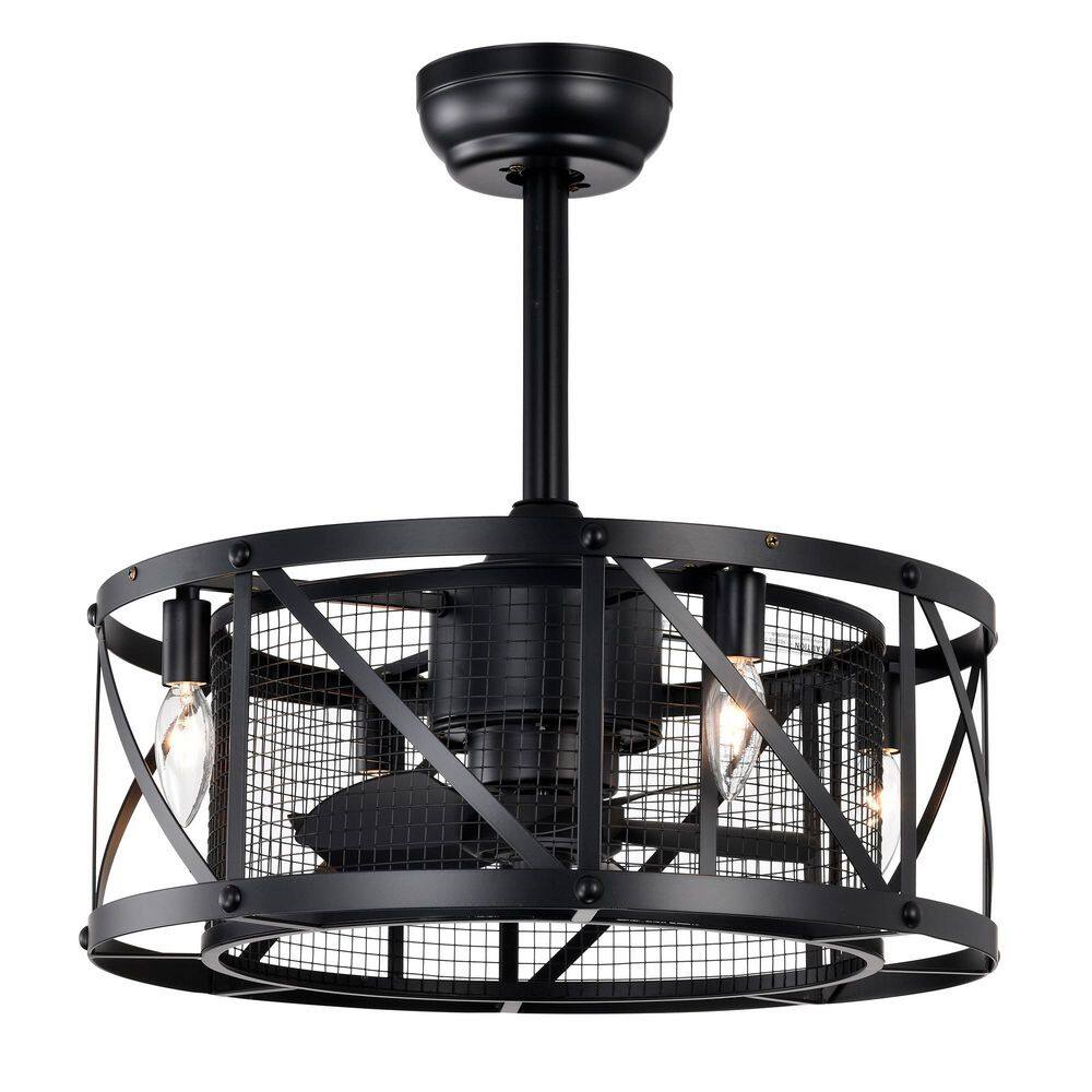 Luxrity II 20 in. Indoor Black Industrial Metal Drum Caged Fandelier Downrod Ceiling Fan with Light and Remote Included price history on PriceWatchPro