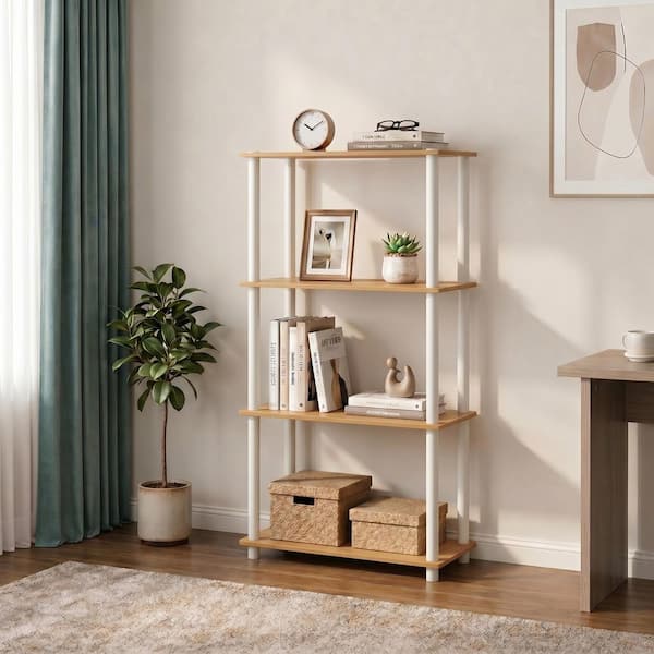 ニコ・ロビン ウッドラック Furinno TURN-N-TUBE 43.25 in. Tall Soft Blue/White Wood 4-Shelf