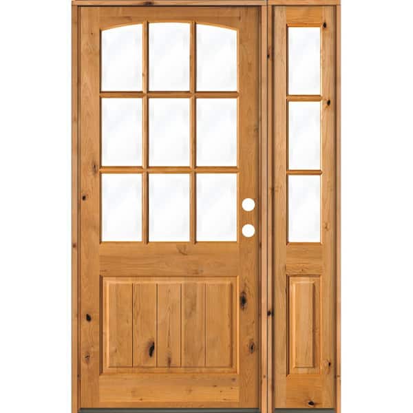 Krosswood Doors 46 in. x 96 in. Knotty Alder Left-Hand/Inswing 9-Lite Clear Glass Clear Stain Wood Prehung Front Door/Right Sidelite