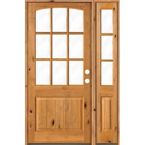 56 in. x 96 in. Knotty Alder Left-Hand/Inswing 9-Lite Clear Glass Clear Stain Wood Prehung Front Door/Right Sidelite