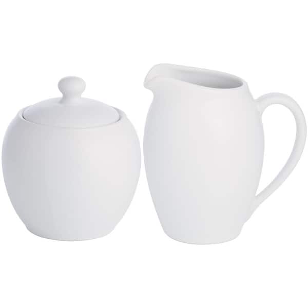 Noritake Color Wave White Stoneware 13 oz. Sugar and 11 fl. oz. Creamer Set