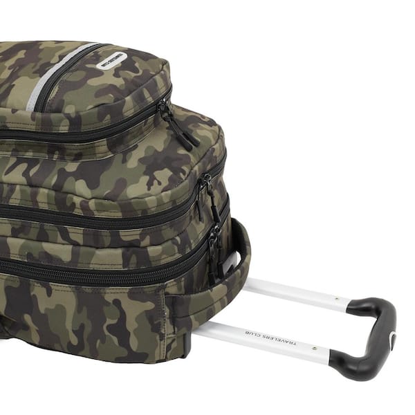 Travelers Club Rolling Backpack with Laptop Compartment, Camo, 20-inch