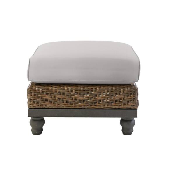 Hampton Bay Cambridge Gray Wicker Outdoor Patio Ottoman with