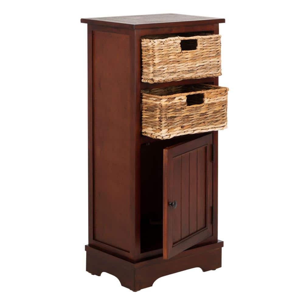 Cherry Pine Accent Cabinet with Wicker Baskets