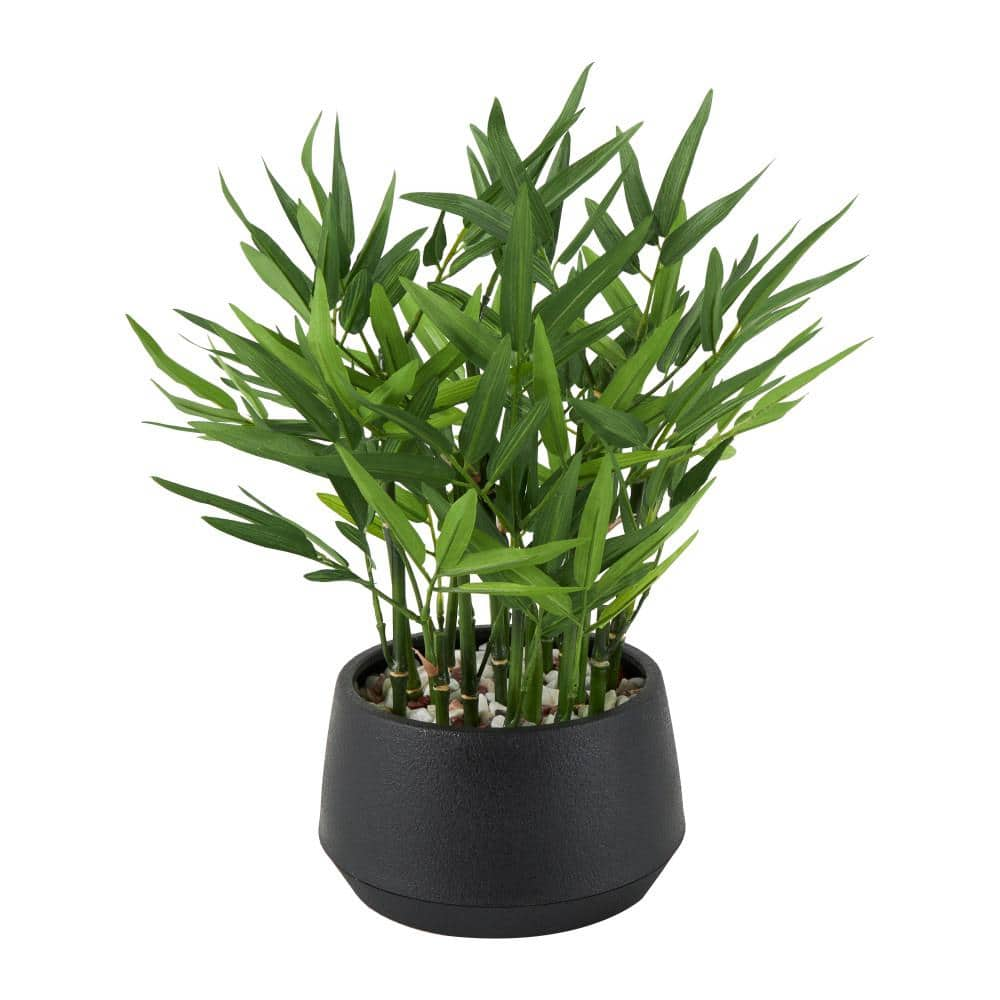 Litton Lane 13 in. H Artificial Bamboo Plant with Black Plastic Pot ...