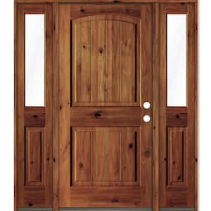60 in. x 80 in. Rustic Alder Arch Red Chestnut Stained Wood with V-Groove Left Hand Single Prehung Front Door